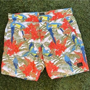 Obey Kalea Hybrid Shorts Hawaiian Print Parrot Tropical Y2K Indie Sleeze Swim 33